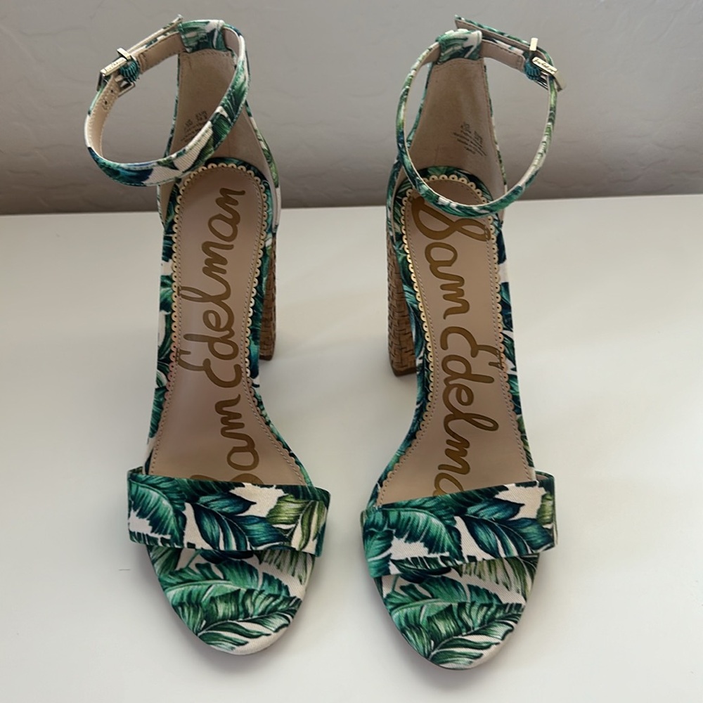 Sam Edelman Yaro, Jade Palm Print heeled Sandals Size 8 1/2